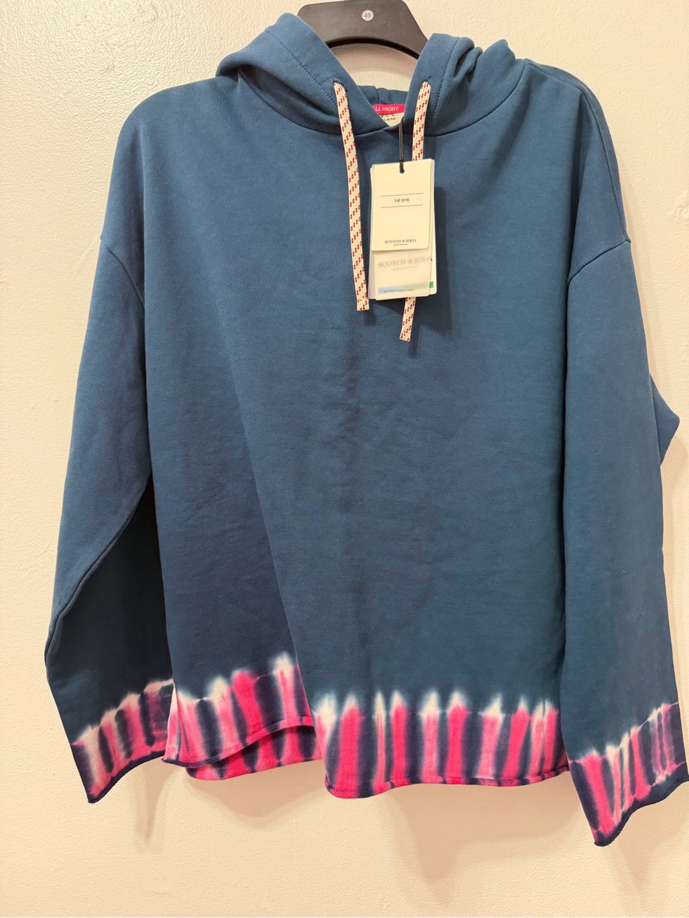 SCOTCH & SODA
Tie & Dye Organic Cotton Hoodie Blue Hoodie with Pink Tie-Dye Hem